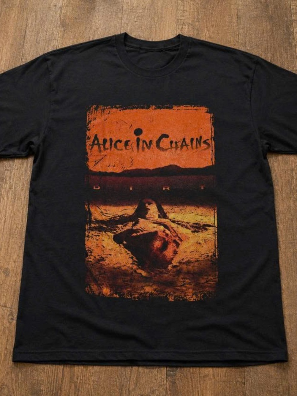 Black T-Shirt with Orange Alice In Chains Graphic